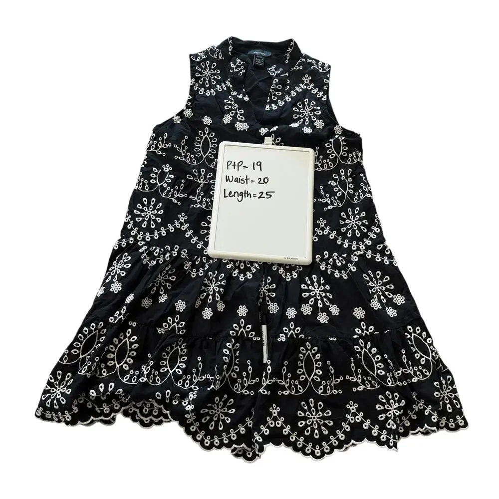 Karen Kane Black White Embroidered Cotton SleevelessDress Large Boho Cottagecore - Picture 6 of 9